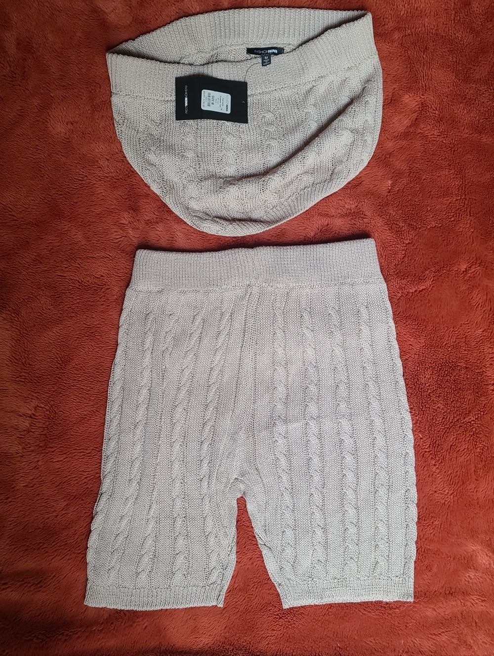 Fashionnova Tube Top and biker short cable knit set Size Medium